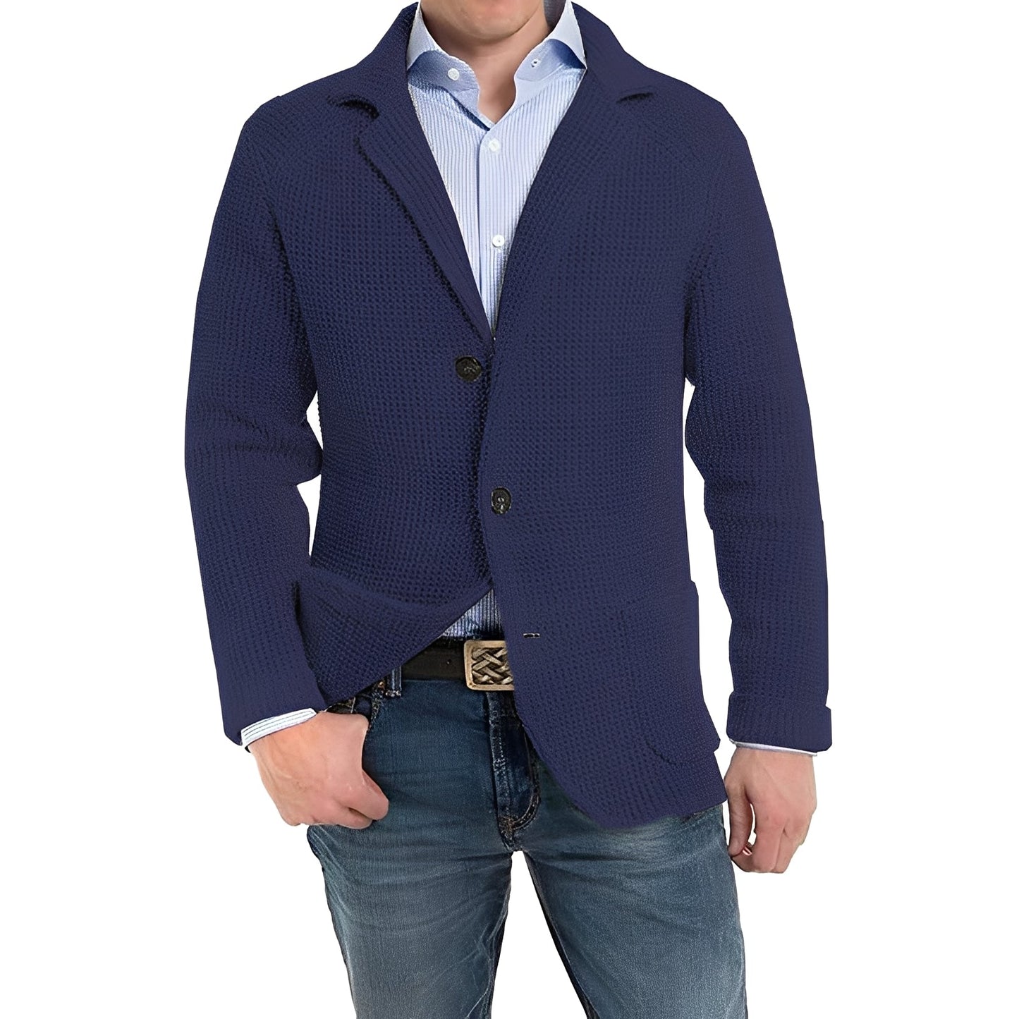 Street-wave Knit Blazer For Men With Patch Pockets All-Season Elegant Versatile Jacket