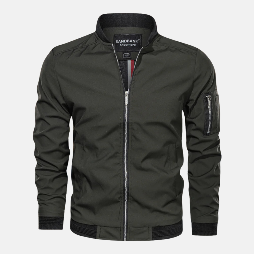Mens Bomber Jacket Regular Fit Wind Resistant With Ribbed Trim And Zipper Closure