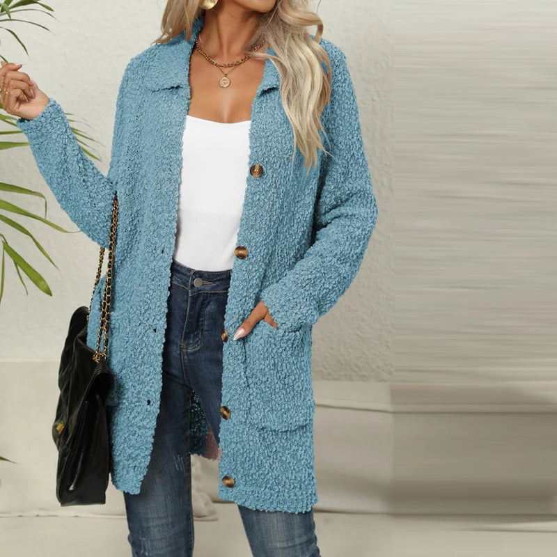 Street-wave Knitted Cardigan For Women Cozy Versatile Cotton-Acrylic Blend With Pockets