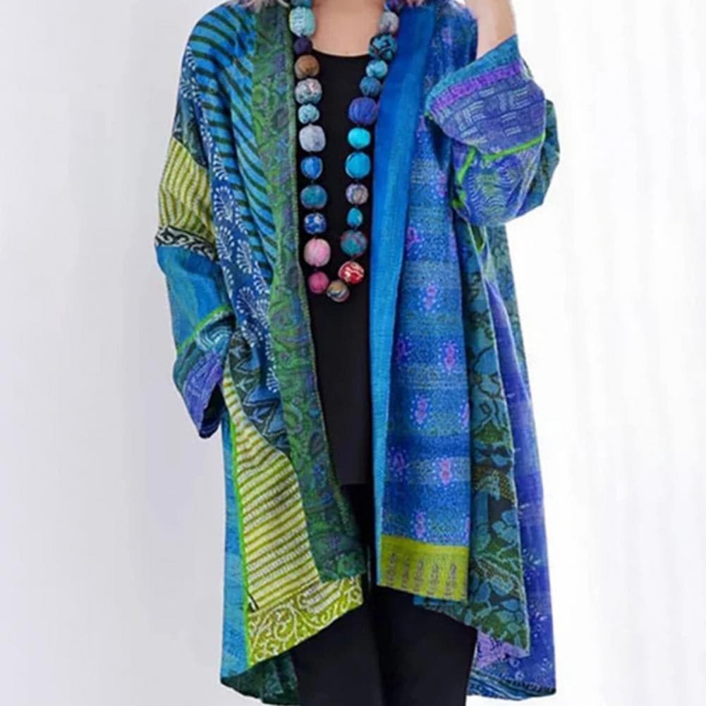 Street-wave Bohemian Patchwork Kimono Jacket For Women Lightweight Airy Open Front Layering