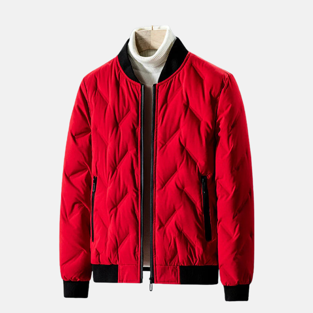 Mens Bomber Jacket Quilted Chevron Pattern With Ribbed Collar And Cuffs Lightweight Winter Outerwear