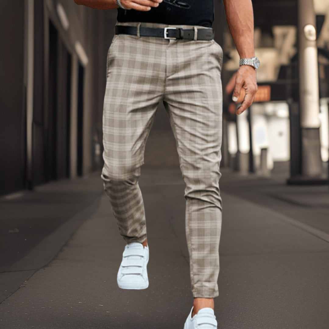 Men's Chinos Slim Fit Breathable Blend Full Length Checkered Pattern Nordic Flair