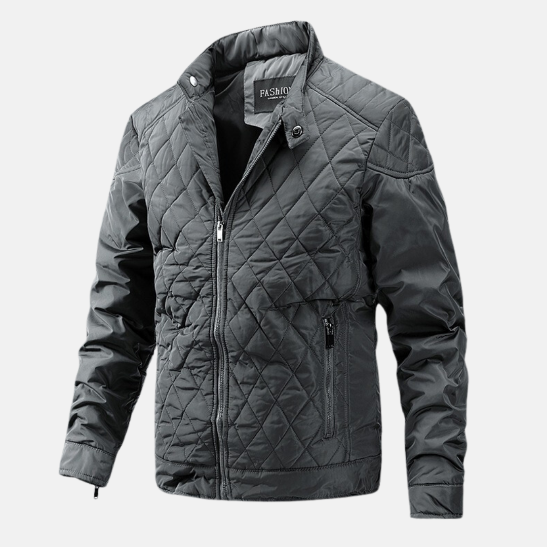 Men's Wool Blend Quilted Jacket With Diamond Quilted Pattern Slim Fit Stand Collar Winter Coat Street-Wave