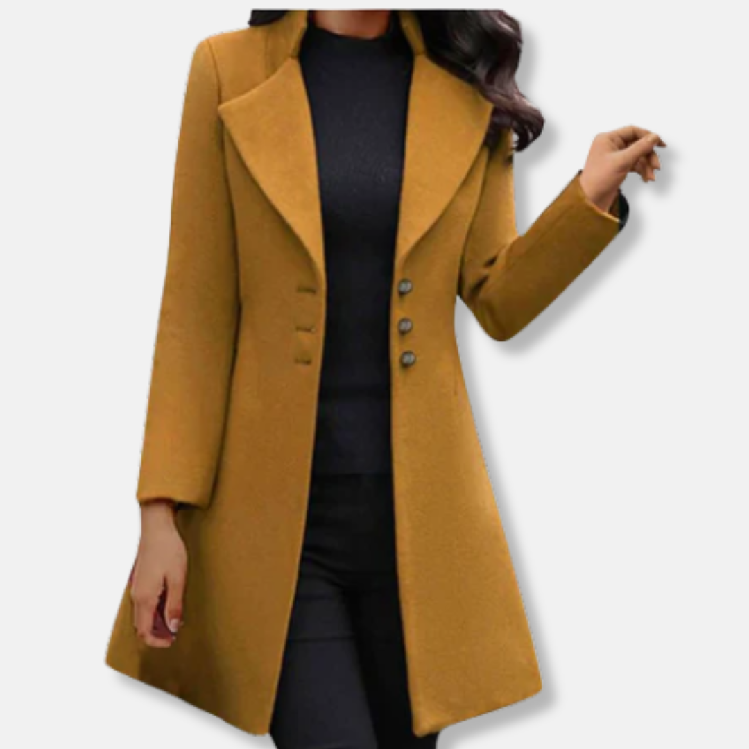 Street-Wave Wool Coat Women Slim Fit Mid-Length Double-Breasted Notched Lapel Elegant Tailored Outerwear