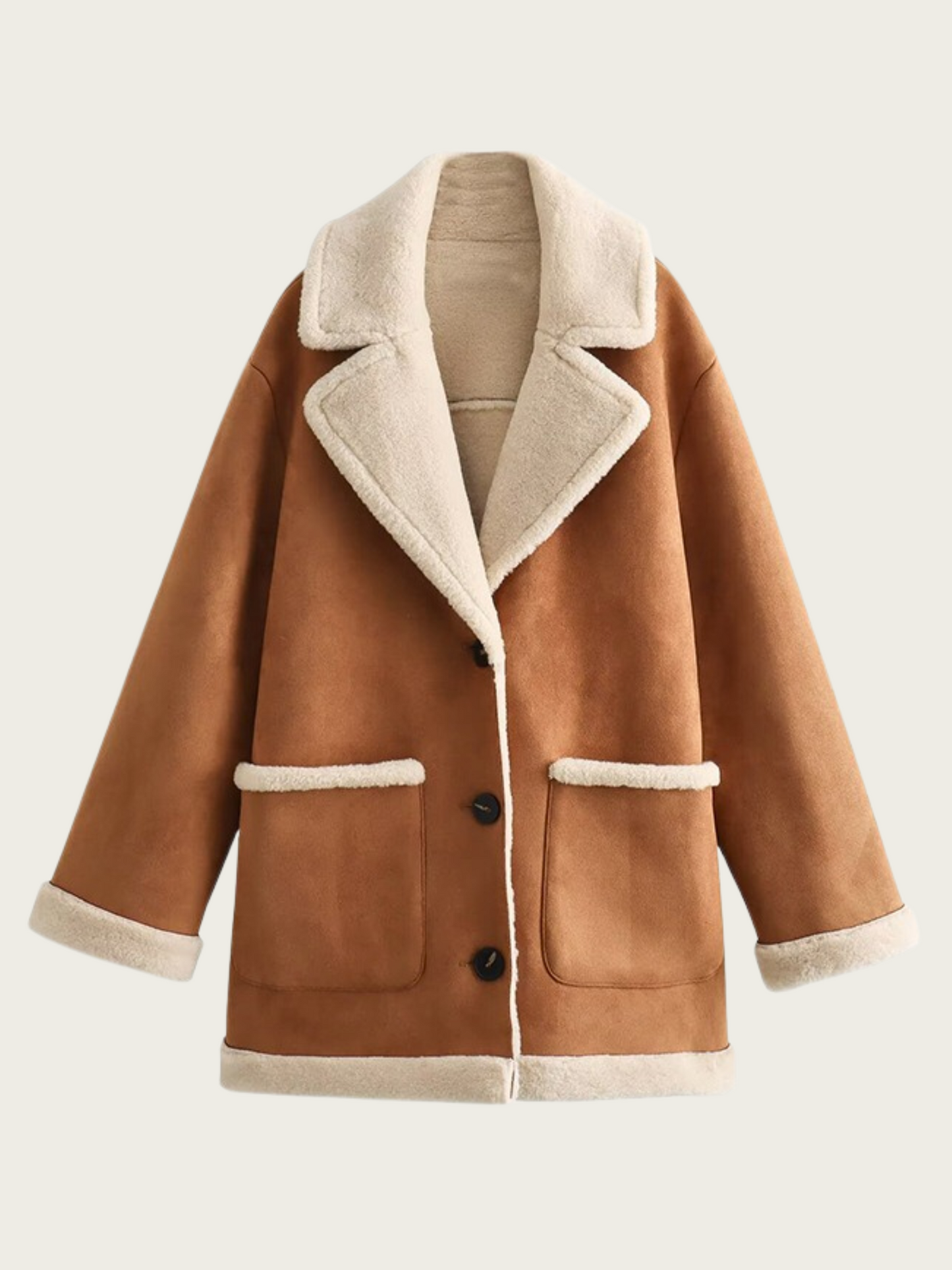 Street-wave Women's Shearling-Lined Coat Adelheid With Wide Lapels And Warm Fleece For Winter