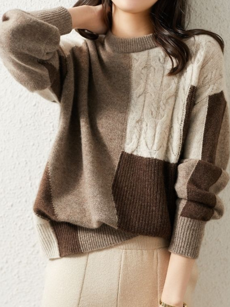 Street-wave Contrast Color Knit Sweater Chic Bold Look For Fashion-Forward Women