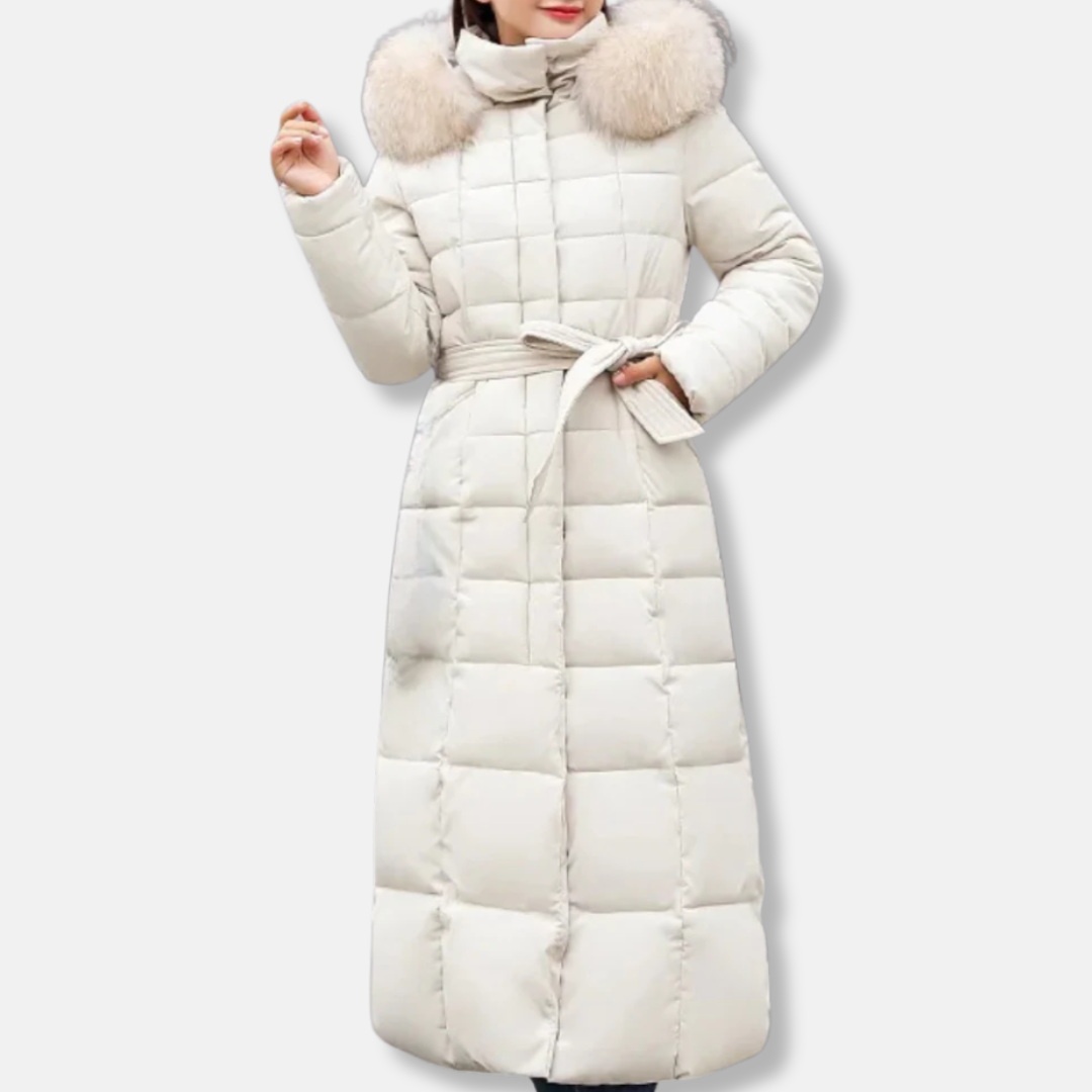 NordiskFlair Quilted Puffer Coat Women Belted Fur Hood