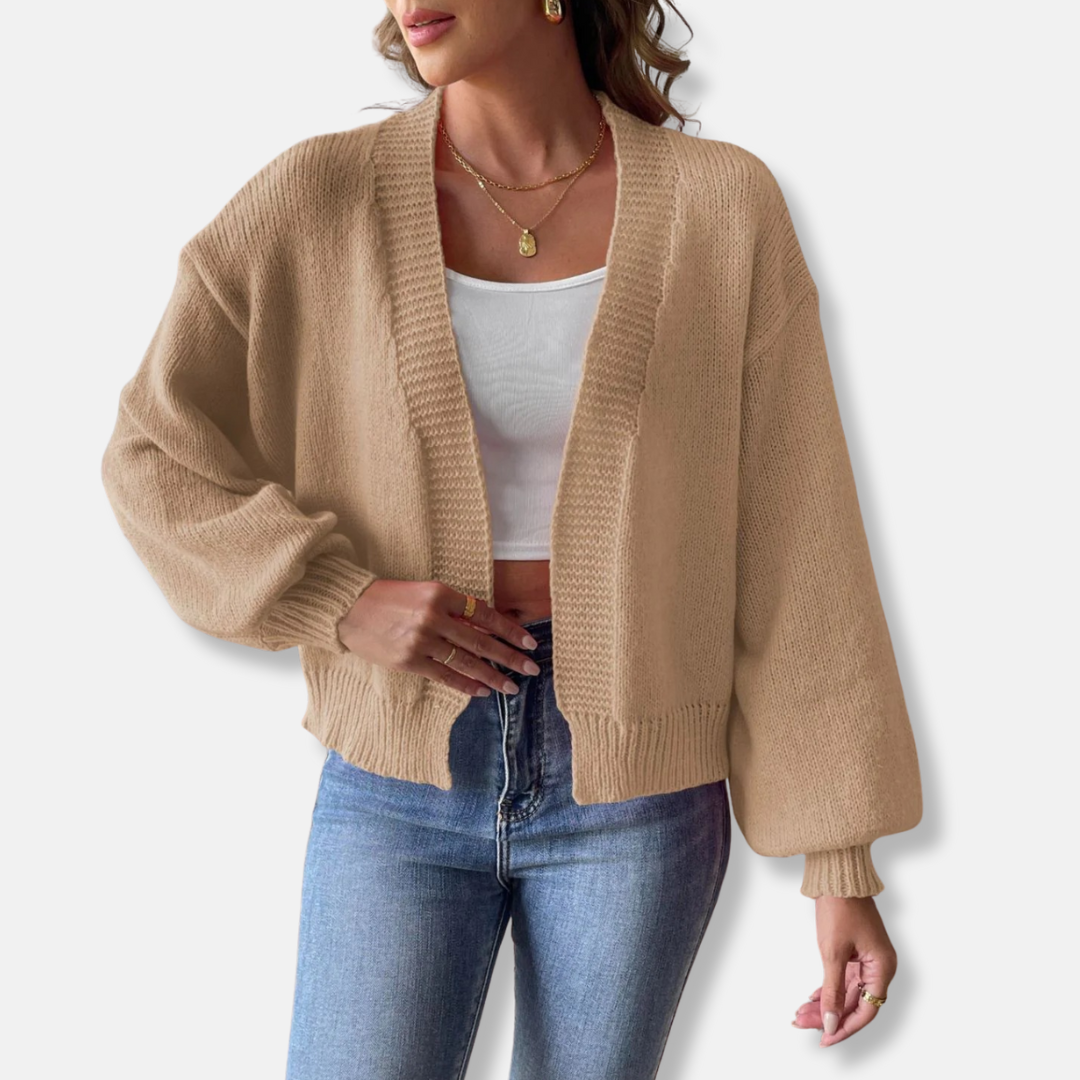 Street Wave Women Cardigan Knit Cropped Lantern Sleeves