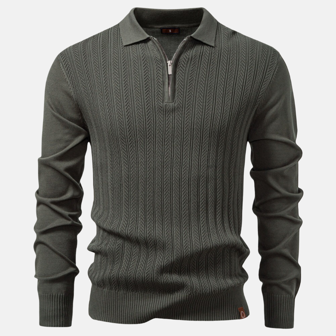 Men's Knit Blend Slim Fit Polo Collar Half Zip Sweatshirt For Smart Casual Style