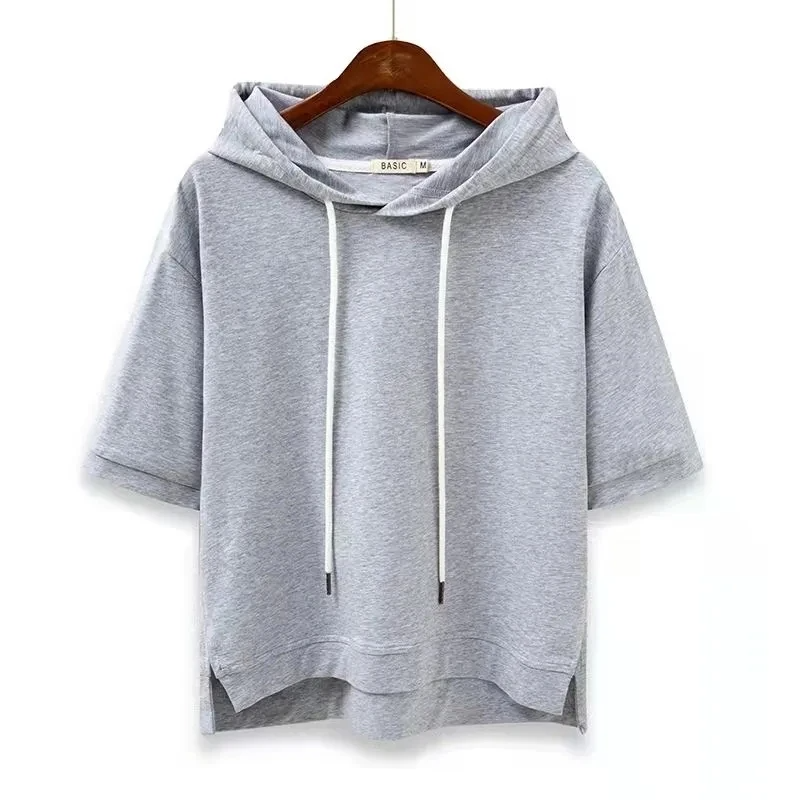 Isla Cotton Short-Sleeve Hoodie | Relaxed Fit Hip-Length Hoodie