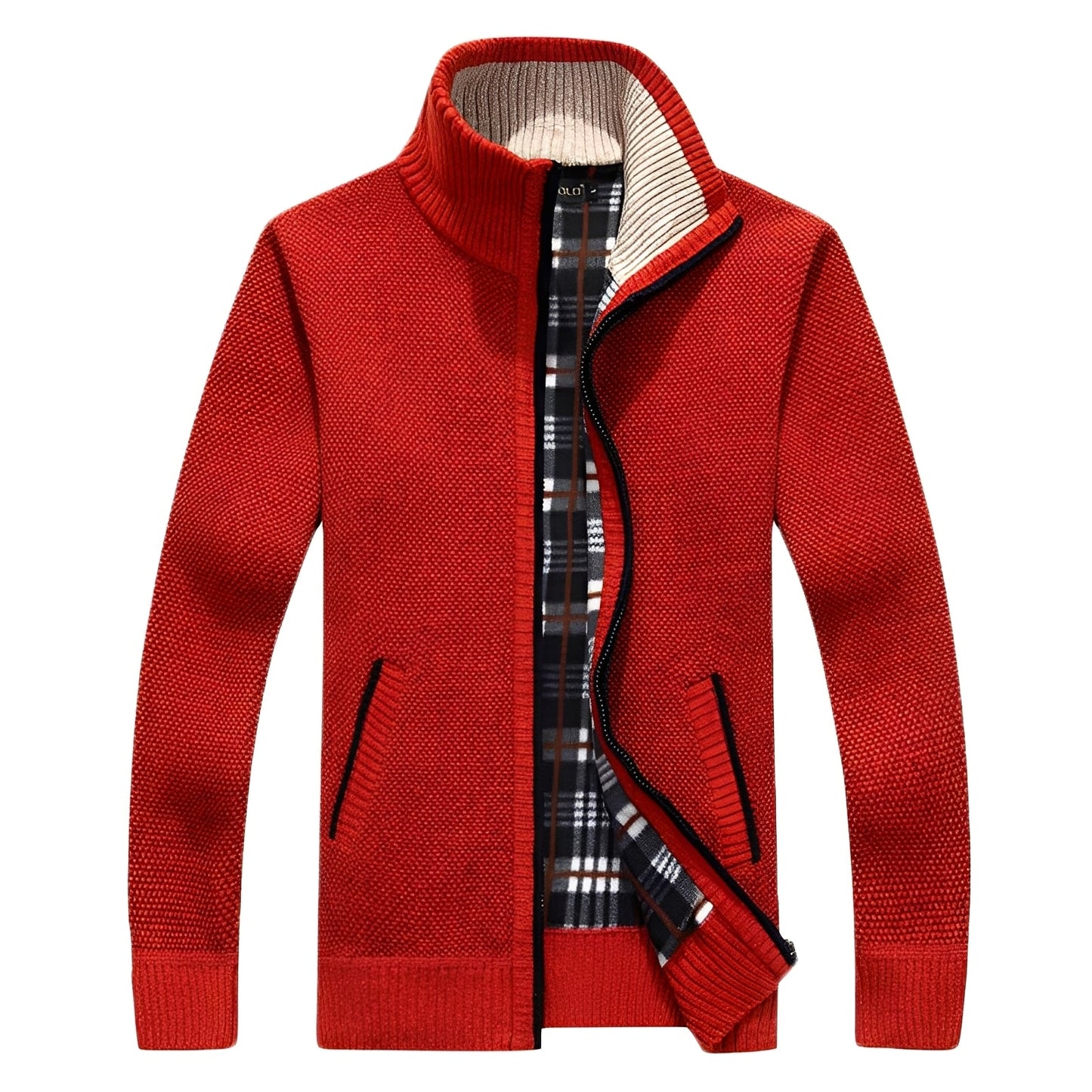 Street-Wave Fleece Lined Jacket For Men Cozy Warmth With Modern Knit Block Design