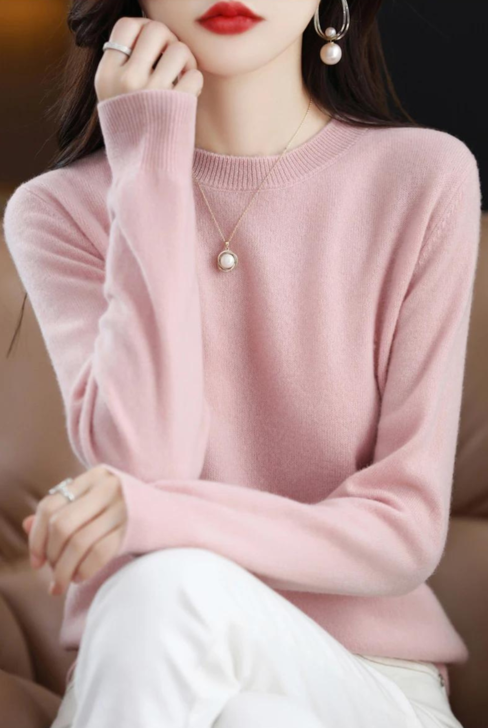 Street-Wave Soft Pink Knit Pullover For Women Cozy Everyday Wear With Lightweight Comfort