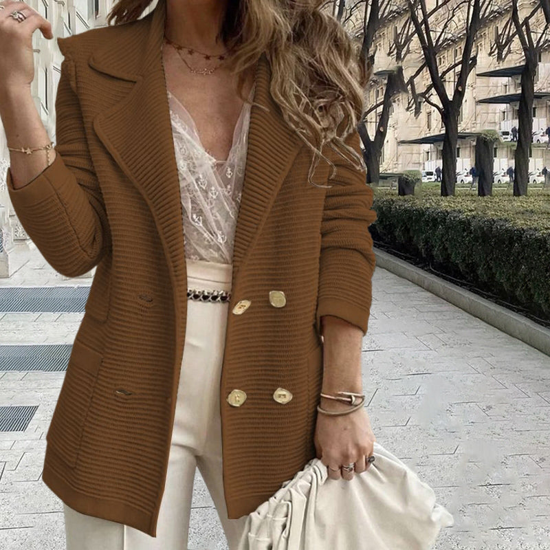Street-Wave Women's Solid Color Long Coat With Notch Lapel Button Front Pockets All Season