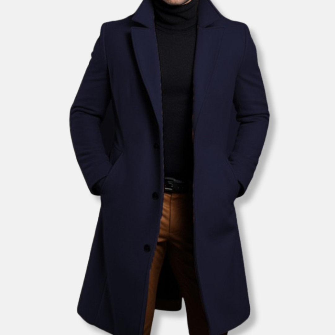 Men's Trench Coat Nordisk Flair Tailored Fit Wool Blend Single Breasted Knee Length Coat