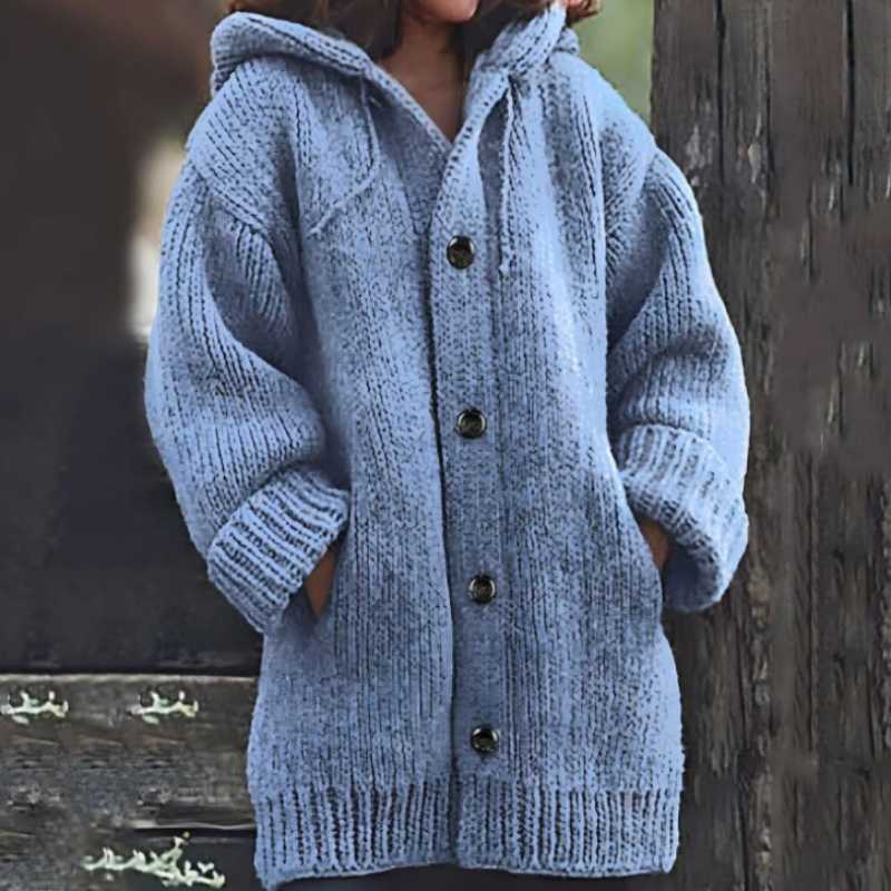 Street-wave Hooded Cardigan for Women - Thick Oversized Knit with Cozy Warmth and Relaxed Fit