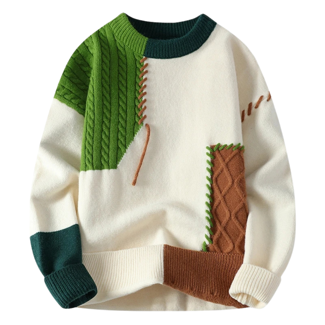 Street-wave Patchwork Knit Sweater for Men and Women Soft Warm Cozy Everyday Streetwear Style