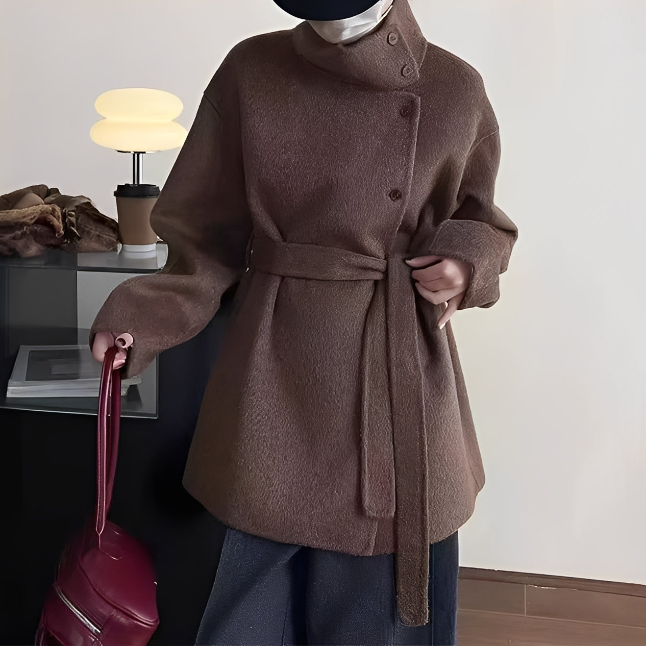 Street-Wave Double Faced Wool Coat For Women With Stand Collar Warmth And Timeless Style
