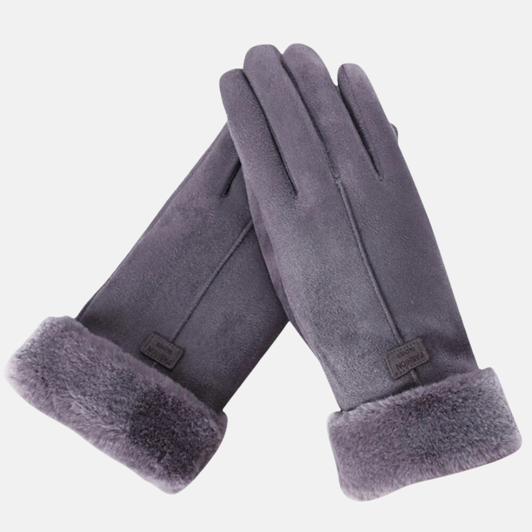 Gloves Street-Wave Luxurious Women Suede With Touchscreen Faux Fur Cuff