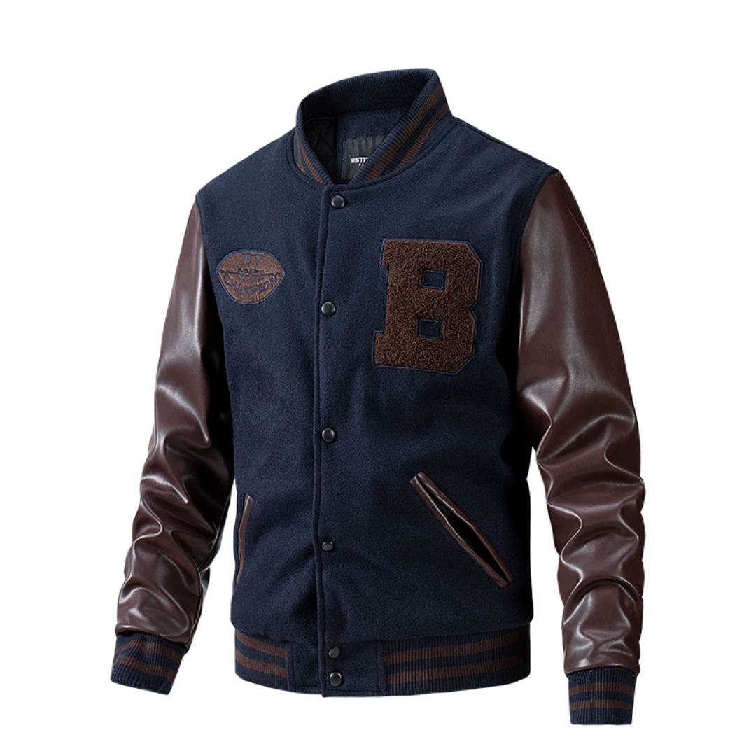 Streetwave Baseball Jacket With Lamb Leather Sleeves For Streetwear Enthusiasts Warm Comfort And Sporty Elegance