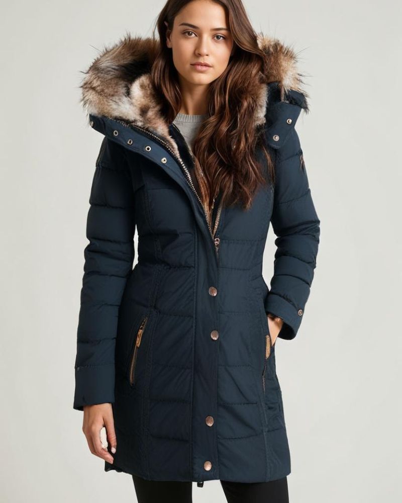 Street-wave Womens Fur-Lined Padded Parka With Hood Winter Warmth And Street Style