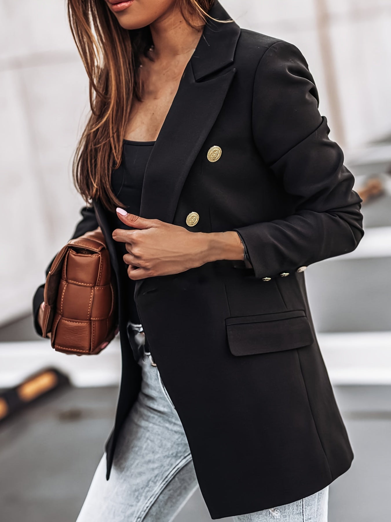 Street-Wave Long Double-Button Blazer For Modern Professional Women Elegant Versatility