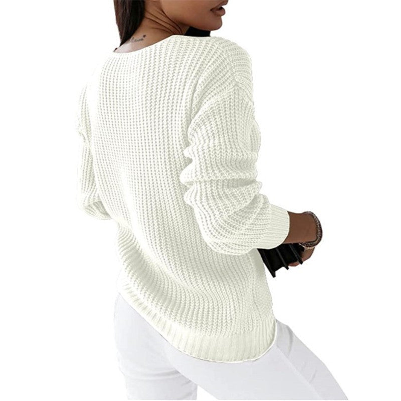 Street-Wave V-Neck Knit Sweater For Women Soft Acrylic Classic Comfort Everyday Wear