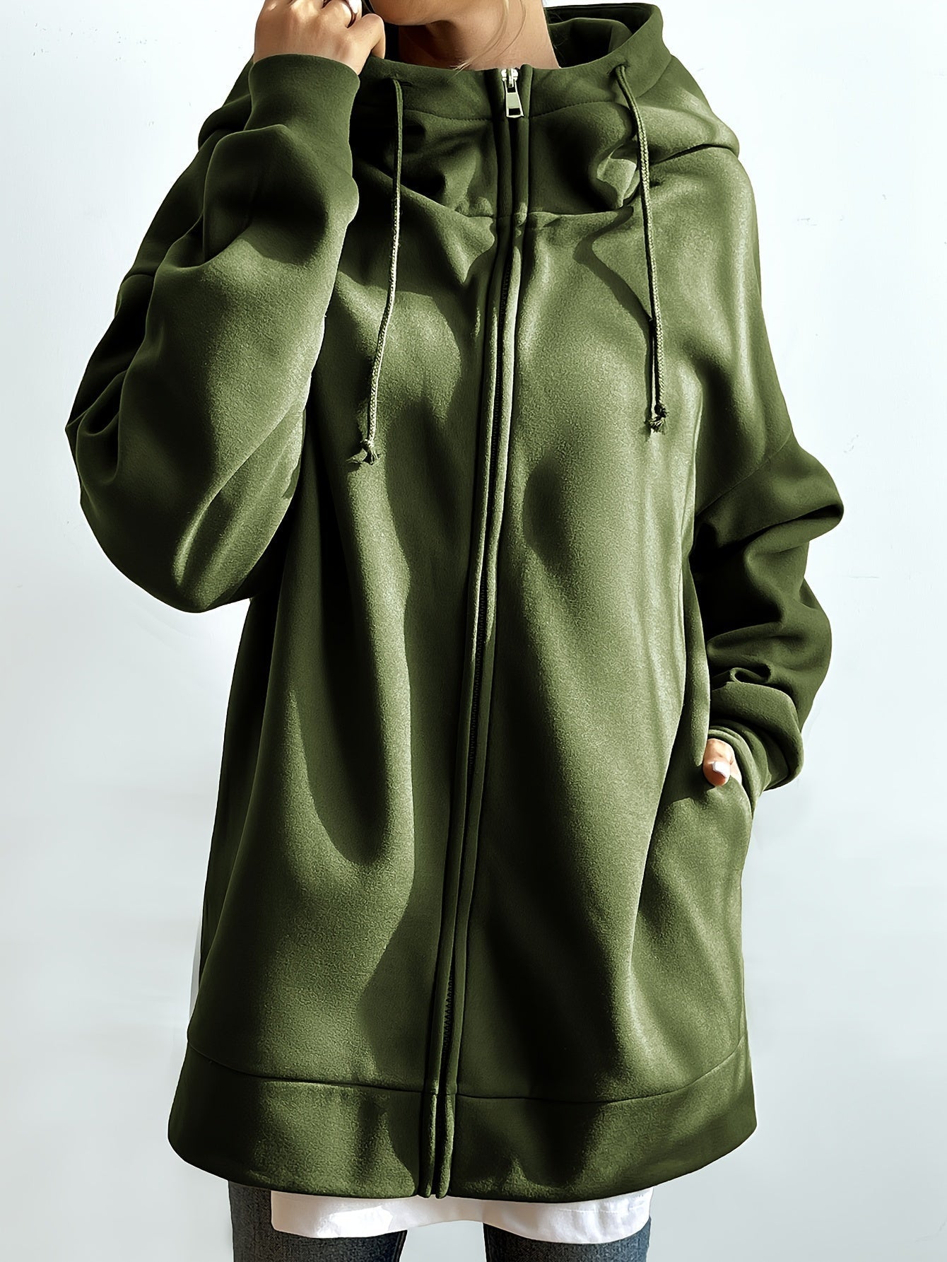 Street-wave Womens Black Oversized Hoodie Coat With Zip Front For Cozy Winter Warmth