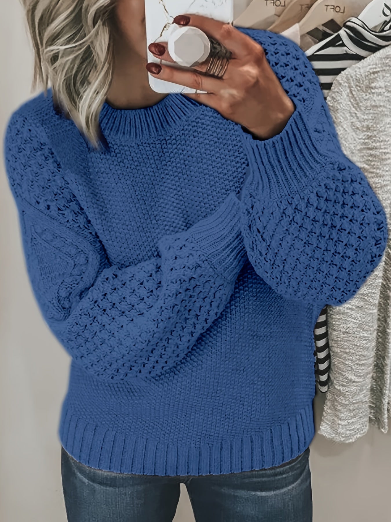Street Wave Acrylic Knit Sweater With Textured Sleeves For Casual Wearers Cozy Everyday Warmth