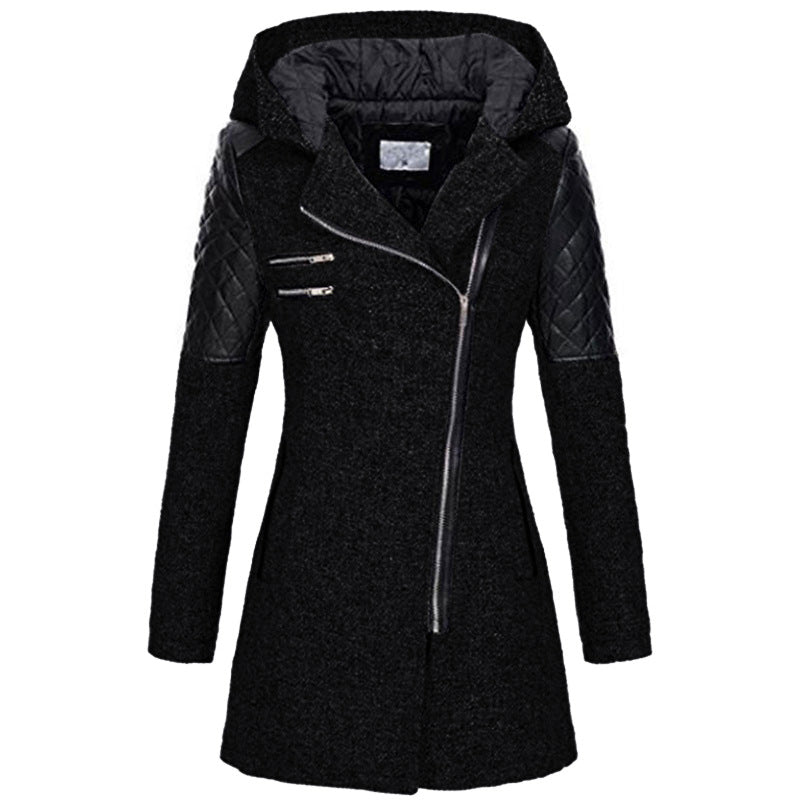 Street-Wave Elise Womens Premium Cotton Winter Coat Warmth With Asymmetrical Zipper Mid-Length