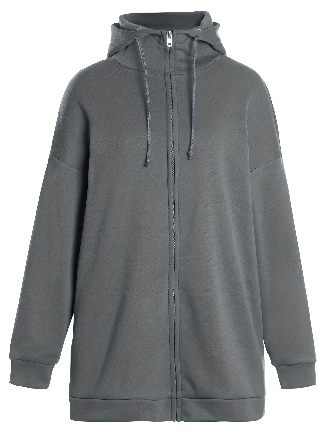 Street-wave Womens Black Oversized Hoodie Coat With Zip Front For Cozy Winter Warmth
