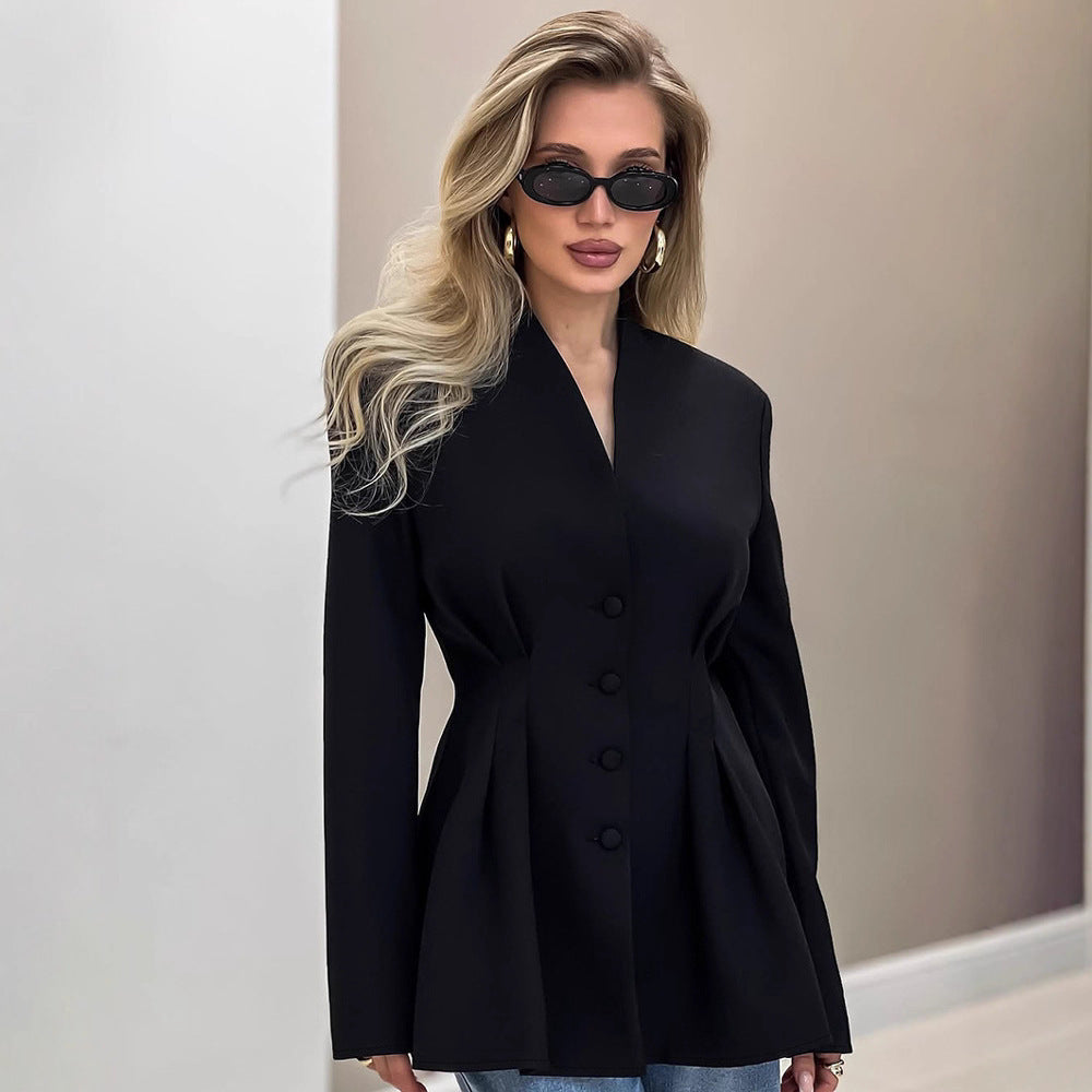 Street-wave Slim Fit Blazer For Women With Hidden Buttons And Sleek Silhouette For Office And Evening
