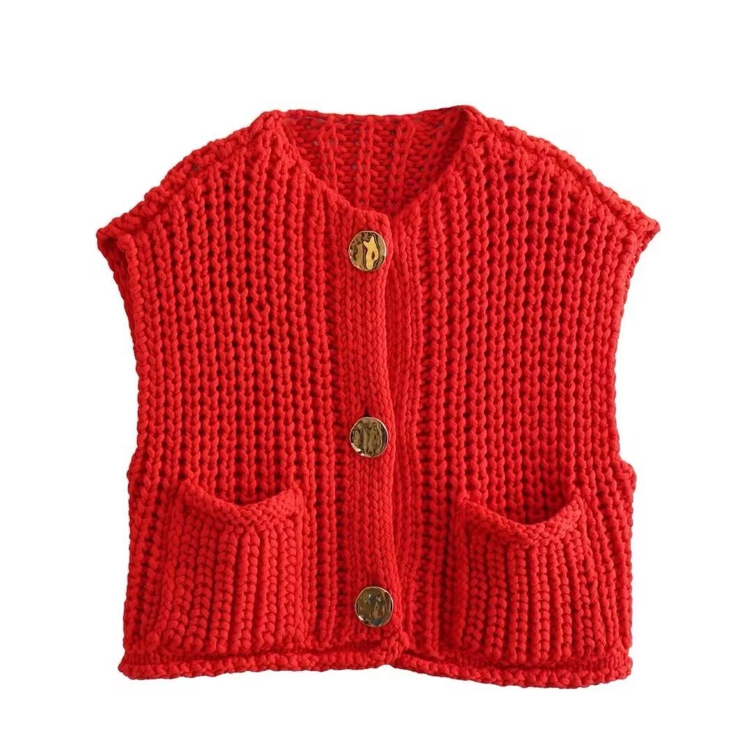 Street Wave Knit Cardigan For Women Textured Lightweight Knit With Pockets And Gold Button Detail Chic Cozy