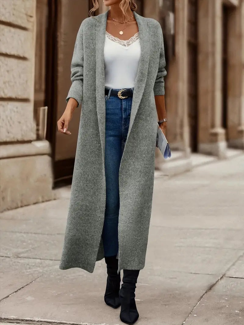 Street-wave Wool Longline Cardigan for Women Cozy Warm Knit Coatigan Elegant Winter Layer