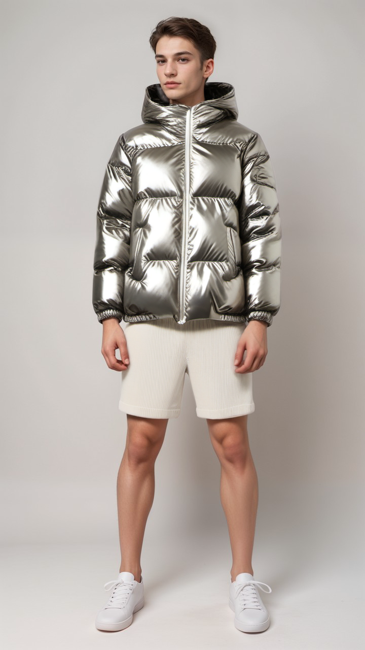 Street-wave Puffer Winter Jacket With Hood for Unisex Warm Polyester Water-Repellent