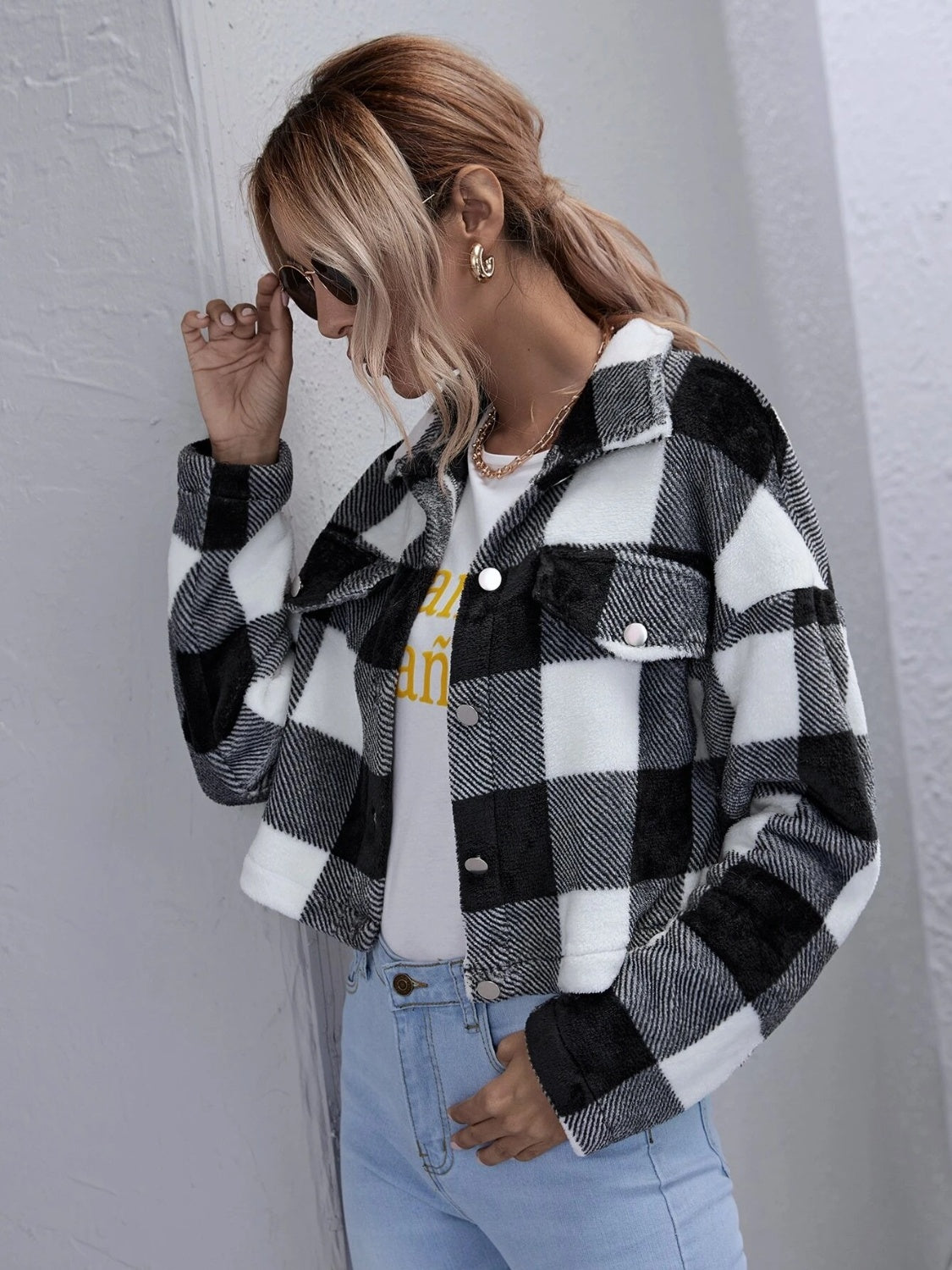 Streetwave Plaid Fleece Jacket For Women Cozy Warm Sherpa Button Down Coat Soft Casual Everyday Outerwear