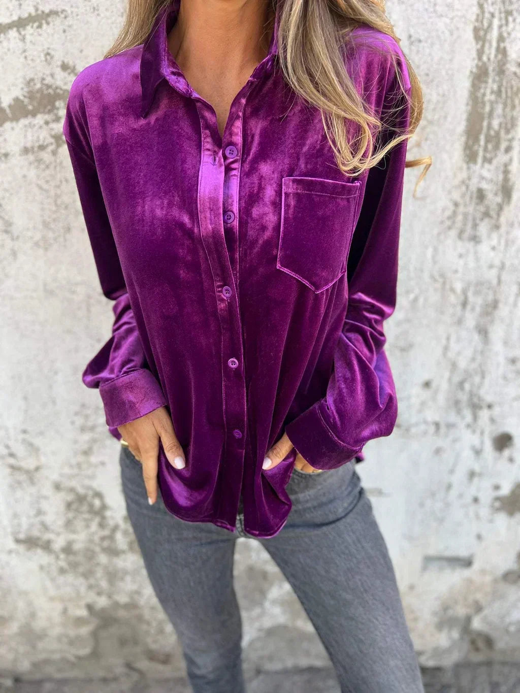 Street-Wave Velvet Blouse With Pocket For Women Soft Elegant Festive Attire Ideal For Parties