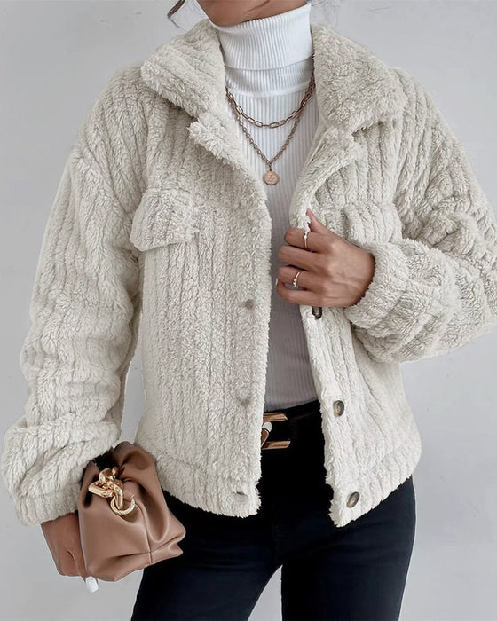 Street-Wave Thick Quilted Coat With Lapel Button For Women Warm Cozy Winter Outerwear