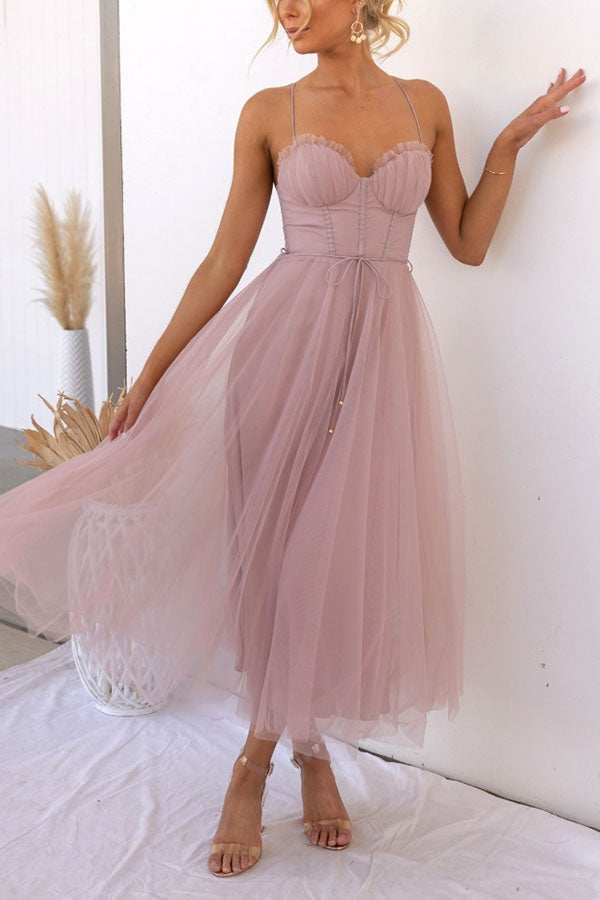 Street Wave Tulle Midi Dress For Women Elegant A Line Silhouette