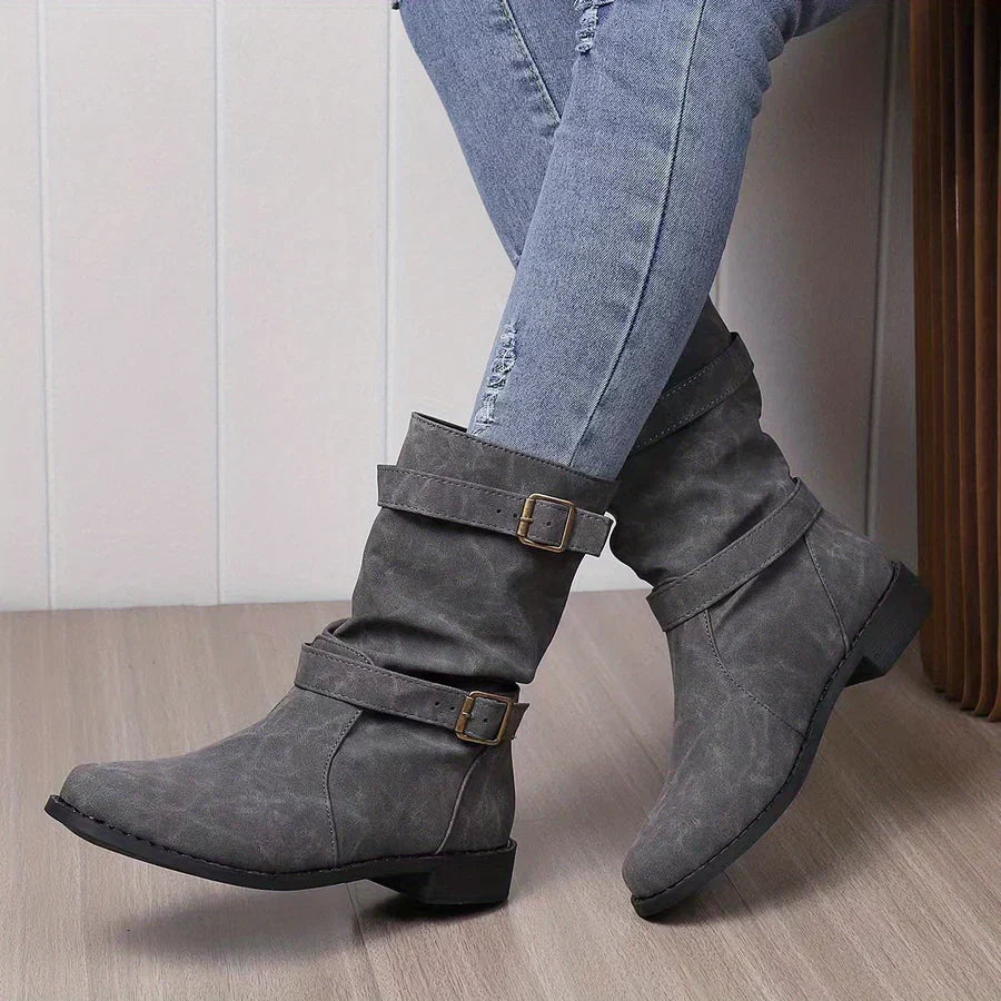 Street-wave Vintage Western Ankle Boots For Women With Buckle Straps Comfort And Style