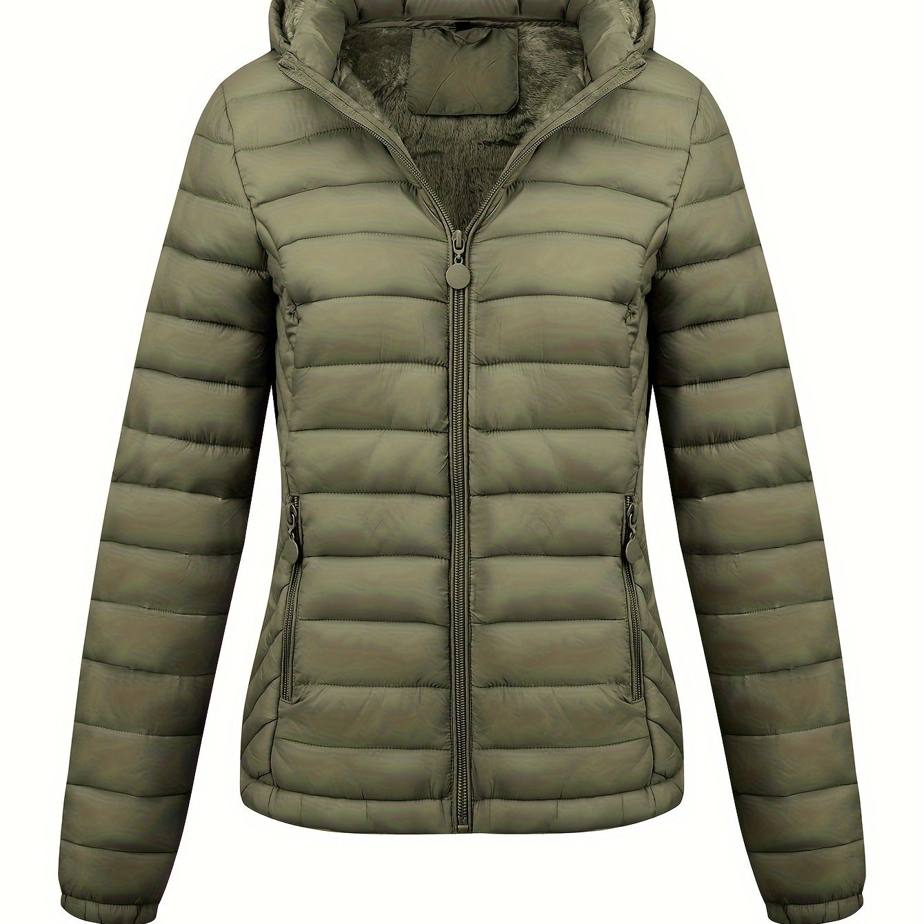 Street-Wave Hooded Puffer Jacket For Women Warm Lightweight Cozy Winter Coat With Plush Fleece Lining