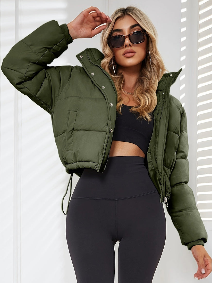 Street-wave Women's Puffer Jacket With Hood And Drawstring Fitted Cozy Insulated Coat For Winter