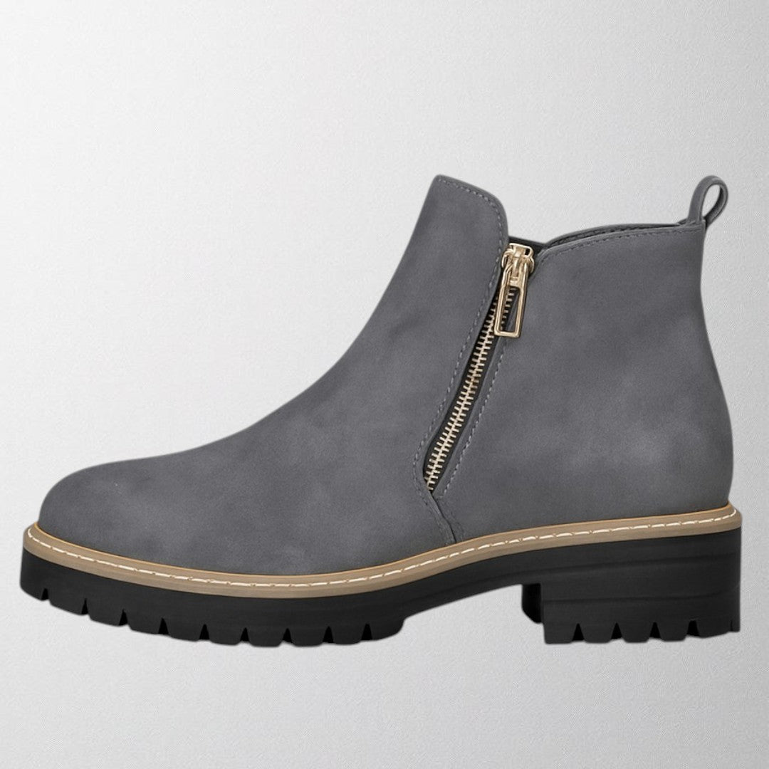 Women's Round Toe Shoe with Side Zip and Comfortable Fit