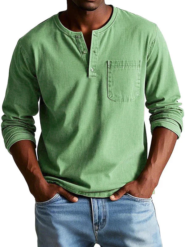 Mens Henley Long Sleeve Street-Wave Everyday Comfort Indigo