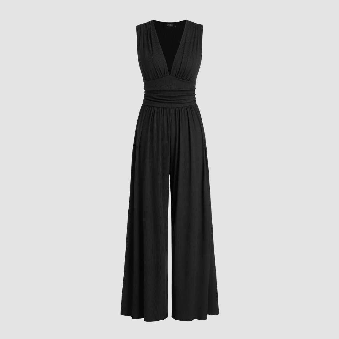 Women's Wide-Leg Jumpsuit with Stretch Fabric and Relaxed Fit