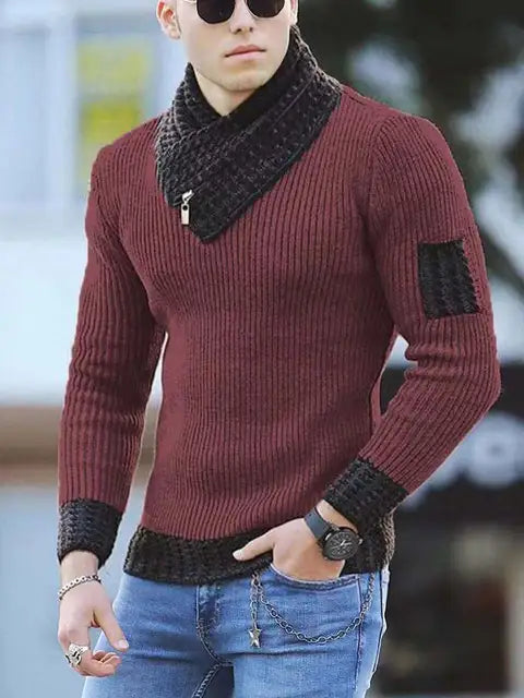 Street-Wave High Collar Wool Sweater For Men Warm Vintage Knit Winter Fashion Essentials Urban Everyday Cozy Layering