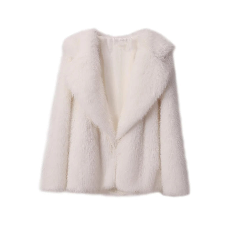 Street Wave Oversized Faux Fur Coat Wild Spectrum Fluff Fiesta for Women Soft Warm Plush Winter Jacket