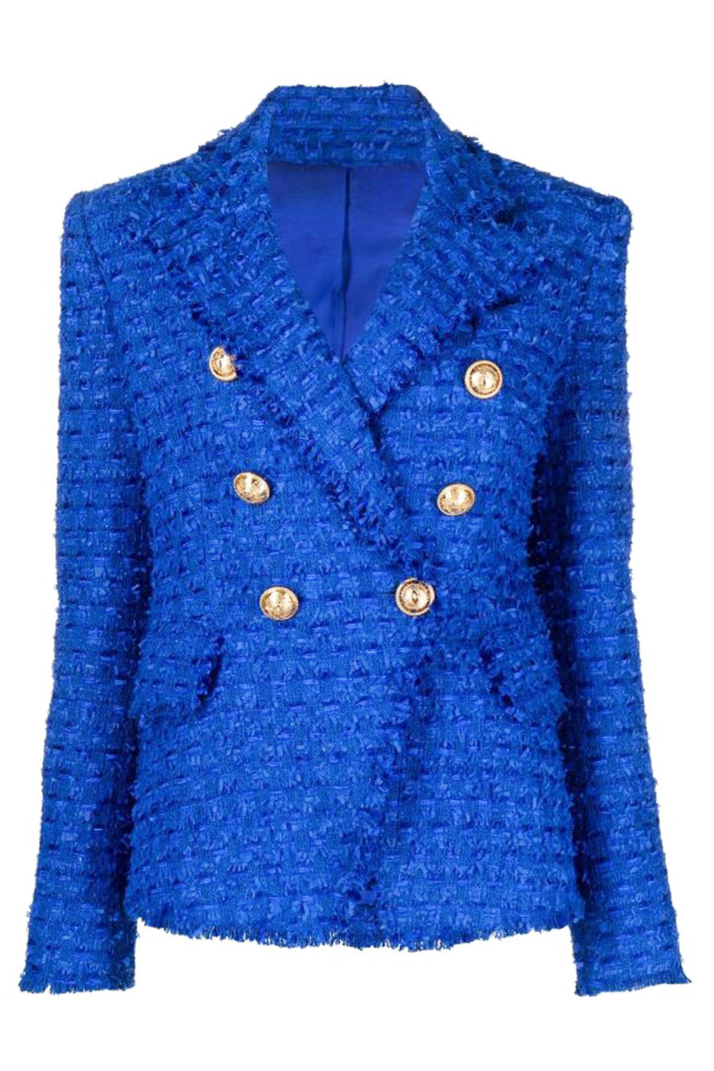 Street-Wave Royal Blue Tweed Blazer With Gold Buttons Stylish Exclusive Premium For Fashion Forward Professionals