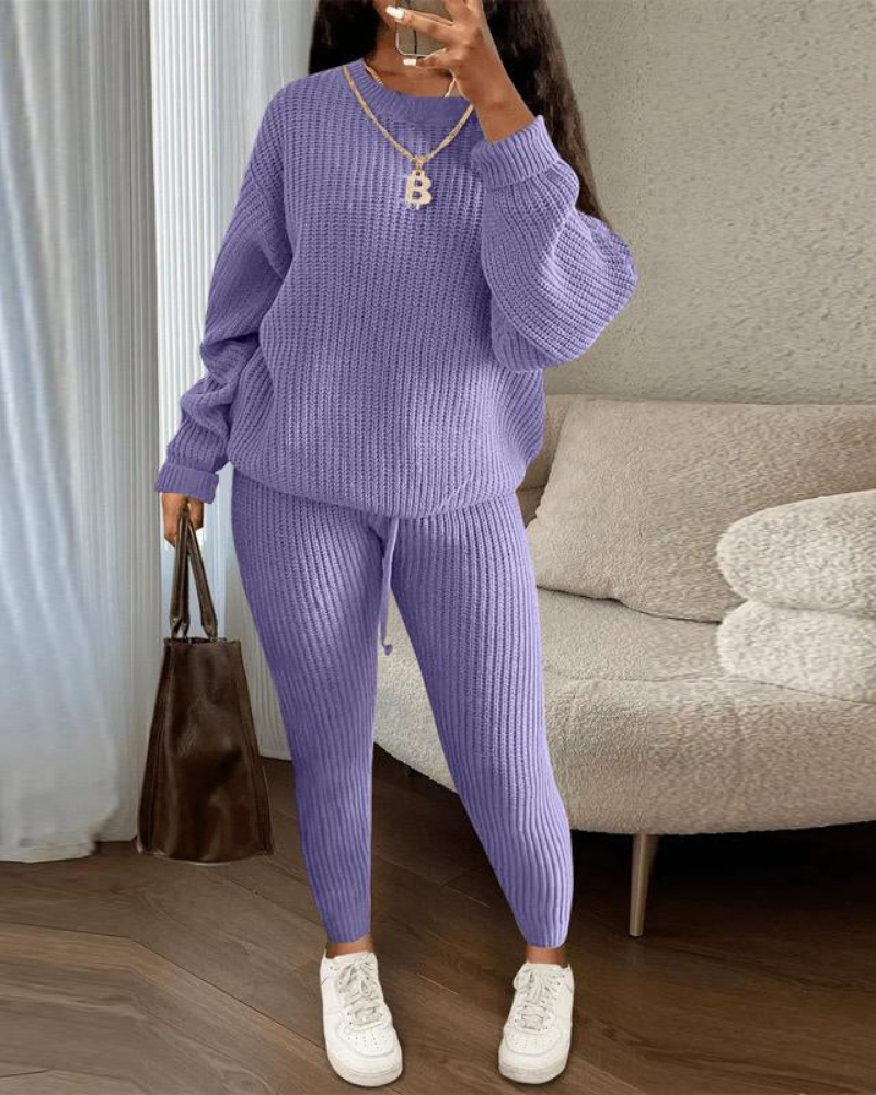 Street-Wave 2 Piece Lounge Set Cozy Soft Knit For Women Everyday Comfort Stylish Homewear Ultra Cozy