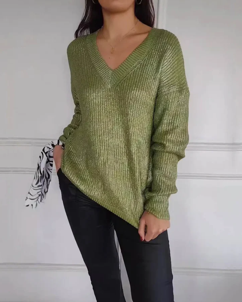 Street Wave Cozy V Neck Knit Sweater For Women Warm Relaxed Fit Chic Casual Everyday Wear