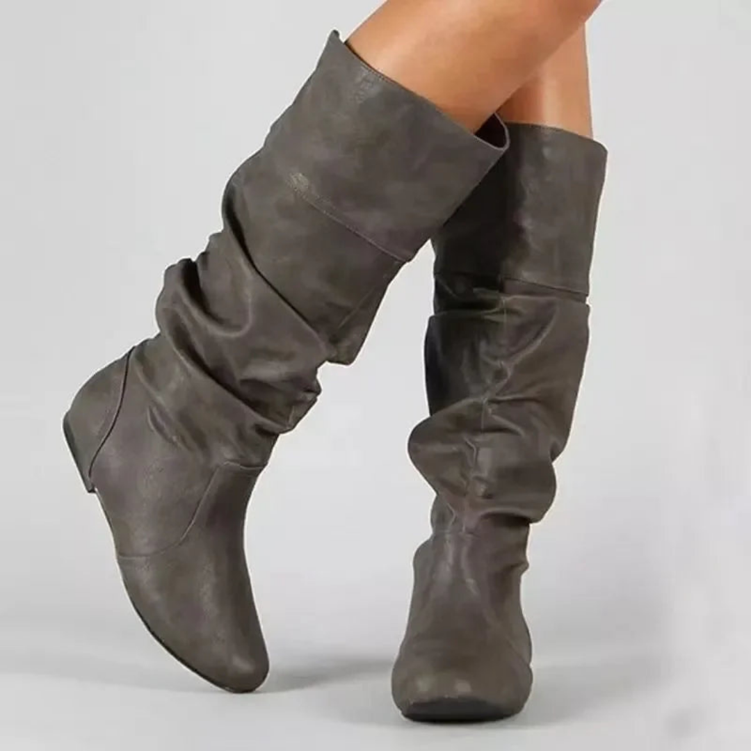 Street-Wave Mid Calf Cowboy Boots PU Leather With Traditional Western Stitching And Pointed Toe For Women